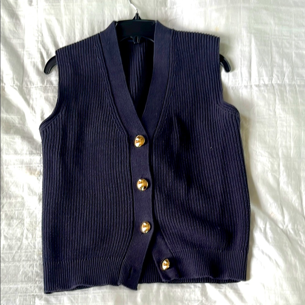 Commense Navy Sleeveless Cardigan with Gold Buttons